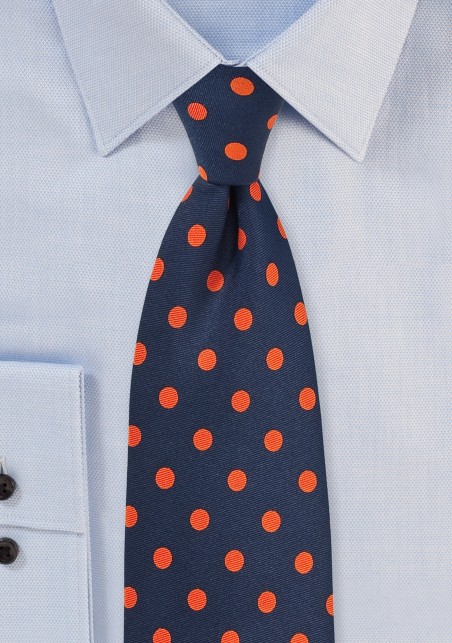 Navy and Orange Polka Dot Tie