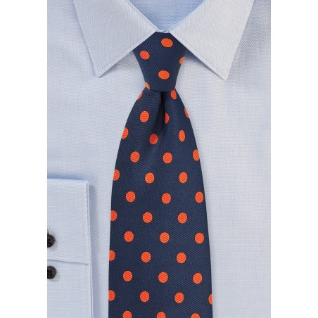 Navy and Orange Polka Dot Tie