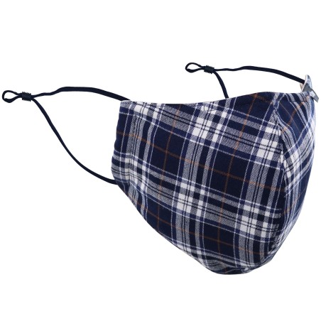 Navy and Silver Checkered Face Mask in Cotton