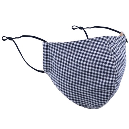 Textured Gingham Check Adjustable Face Mask in Navy and White