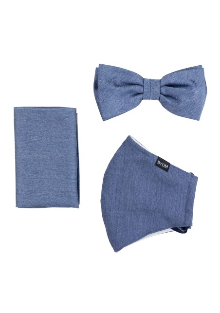 Solid Denim Blue Mask and Bowtie Set
