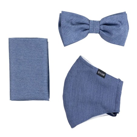 Solid Denim Blue Mask and Bowtie Set