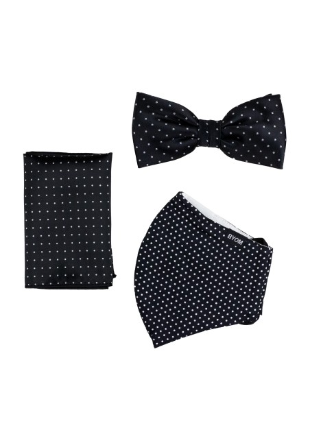 Black Pin Dot Mask and Bow Tie Set
