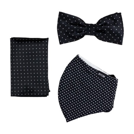 Black Pin Dot Mask and Bow Tie Set