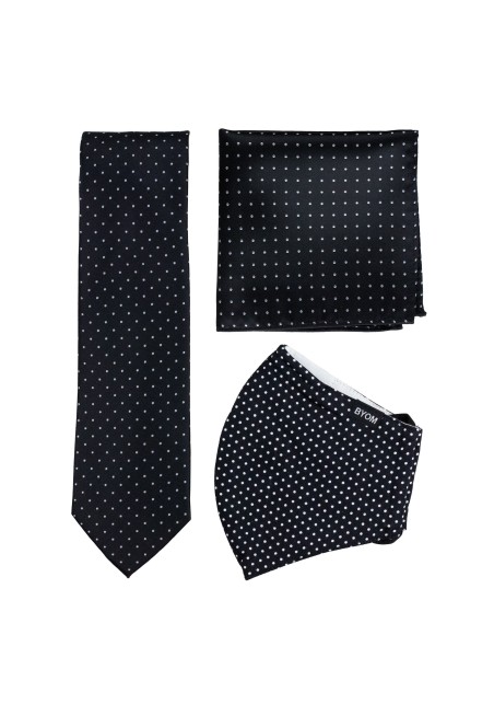 Black Pin Dot Mask and Tie Set