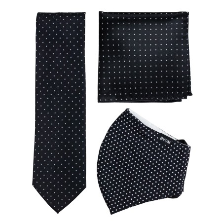 Black Pin Dot Mask and Tie Set