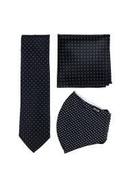 Black Pin Dot Mask and Tie Set