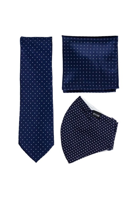 Pin Dot Tie and Mask Set in Classic Navy
