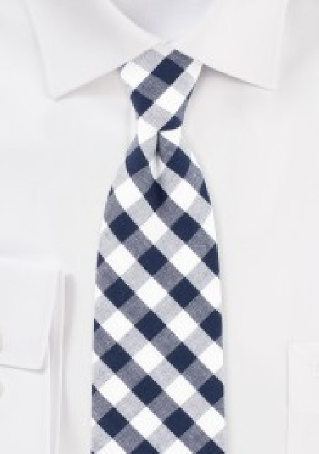 Navy and White Gingham Check Necktie