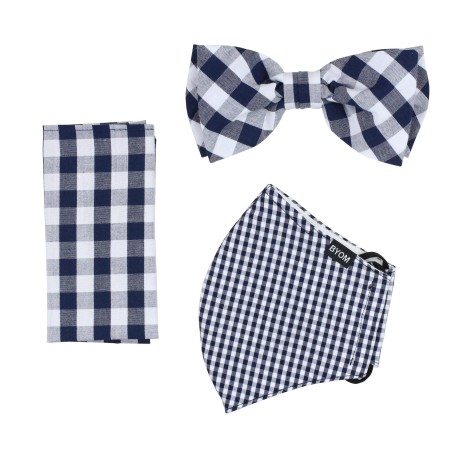Navy Gingham Check Mask and Bow Tie Set
