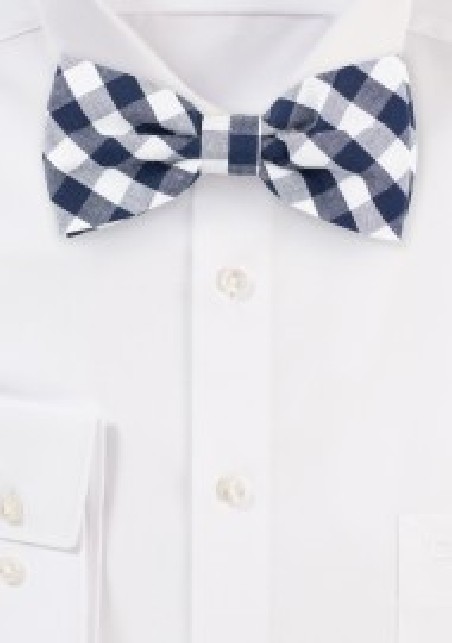 Navy Gingham Check Bow Tie