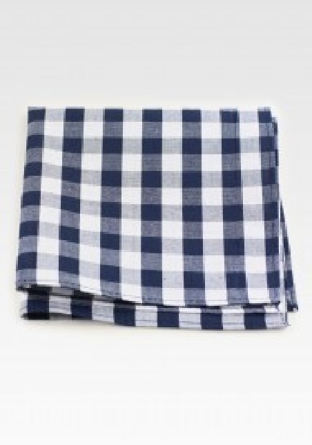 Navy Gingham Check Pocket Square