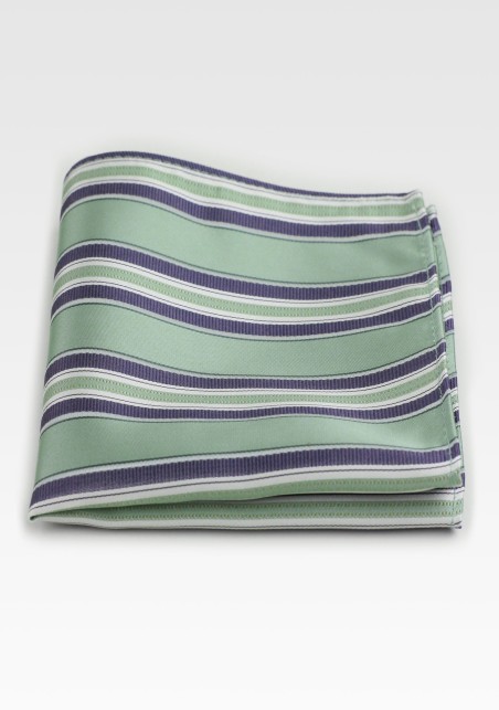 Sage and Silver Striped Pocket Square