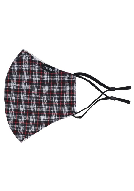Fall Tartan Check Mask in Black, Silver, Red Flat