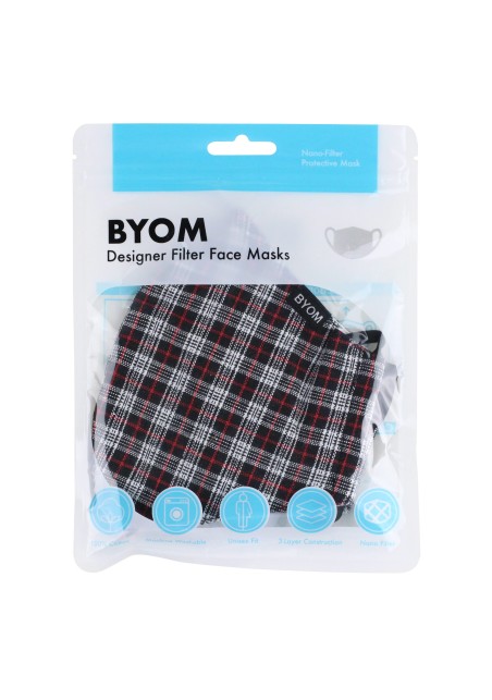 Fall Tartan Check Mask in Black, Silver, Red in Mask Bag
