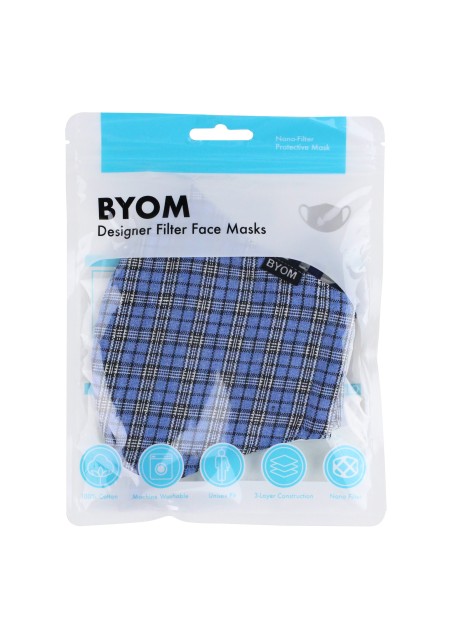 Blue Autumn Tartan Plaid Filter Mask in Mask Bag