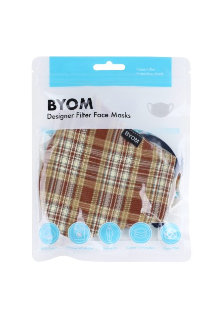 Autumn Check Mask in Navy, Beige, and Brown in Mask Bag