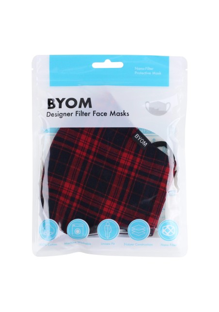 Punk Rock Tartan Face Maks in Black and Red in Mask Bag