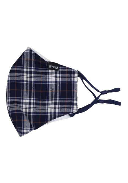 Navy and Silver Checkered Face Mask in Cotton Flat
