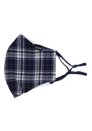 Navy and Silver Checkered Face Mask in Cotton Flat