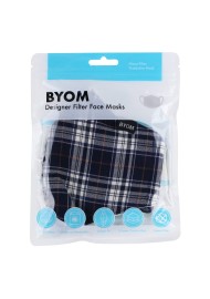 Navy and Silver Checkered Face Mask in Cotton in Mask Bag