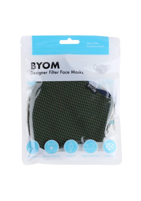 Hunter Green and Black Houndstooth Check Mask in Bag