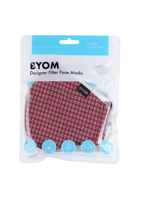 Duke Plaid Mask in Reds and Grays in Bag