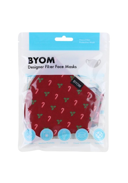Candy Cane and Mistletoe Mask in Crimson Red in Bag