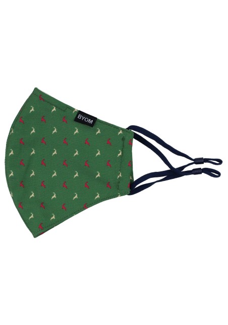 Dark Green Face Mask with Jumping Reindeer Flat