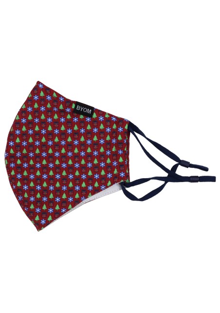 Christmas Print Face Mask in Cherry Red Flat