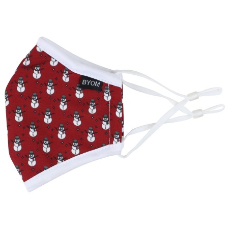Kids Mask in Red with Snowman Print