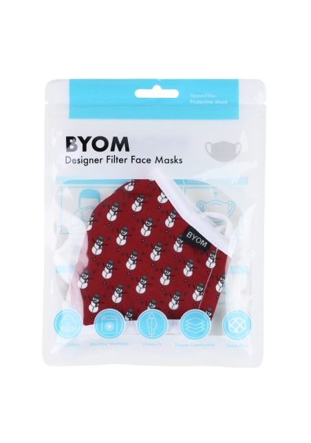 Kids Mask in Red with Snowman Print in Bag