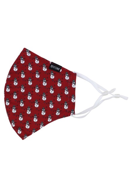 Snowman Print Face Mask in Cherry Red Flat