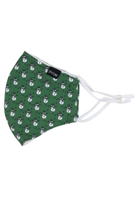 Snowman Print Face Mask in Dark Green Flat