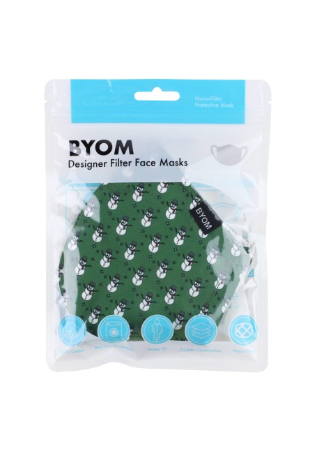 Snowman Print Face Mask in Dark Green in Bag