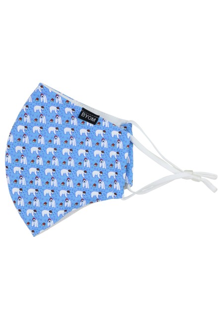 Holiday Face Mask with Polar Bears in Santa Hats in Ice Blue Flat