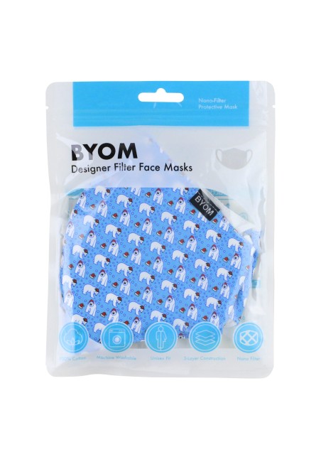 Holiday Face Mask with Polar Bears in Santa Hats in Ice Blue in Bag