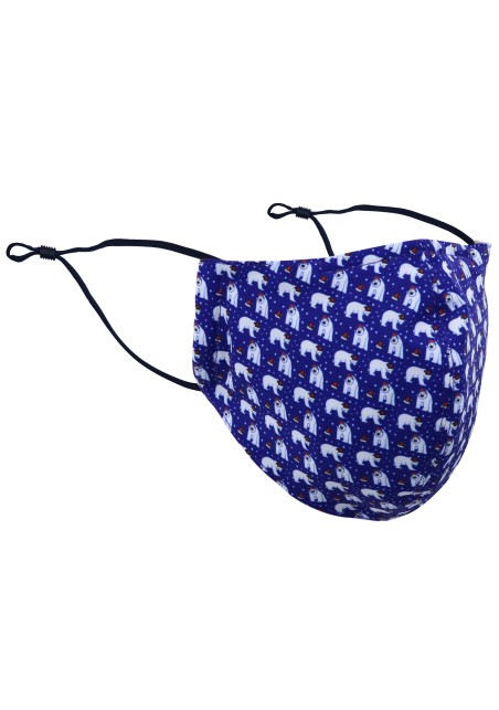 Holiday Face Mask with Polar Bears in Santa Hats in Royal Blue