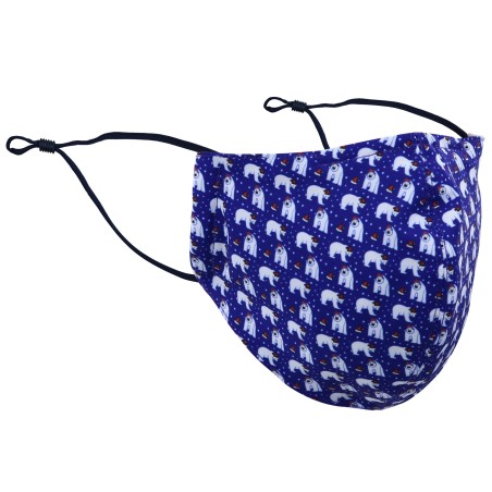 Holiday Face Mask with Polar Bears in Santa Hats in Royal Blue