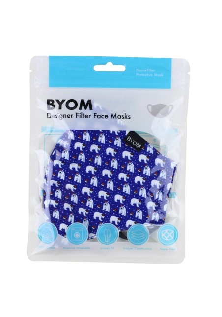 Holiday Face Mask with Polar Bears in Santa Hats in Royal Blue in Bag