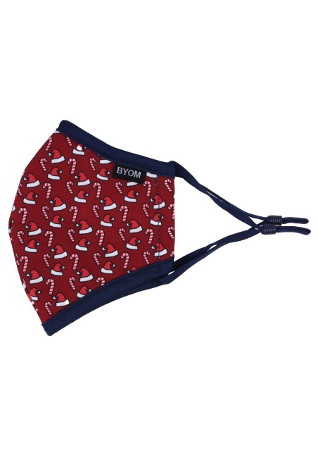 Red Kids Masks with Candy Cane and Santa Hat Print