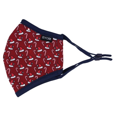 Red Kids Masks with Candy Cane and Santa Hat Print