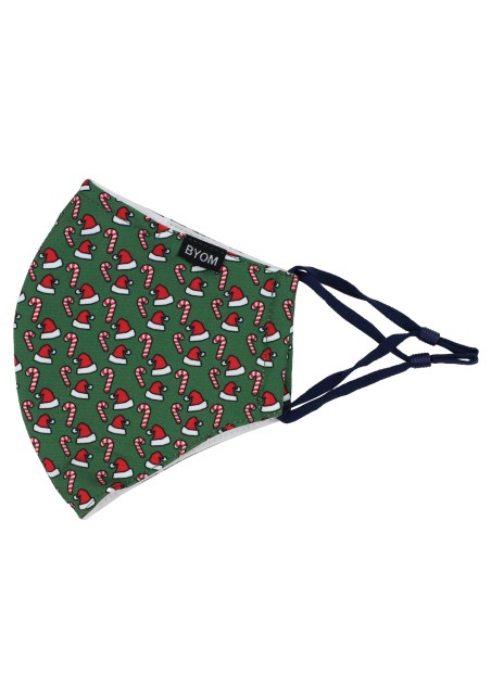 Green and Red Santa Hat and Candy Cane Mask Flat