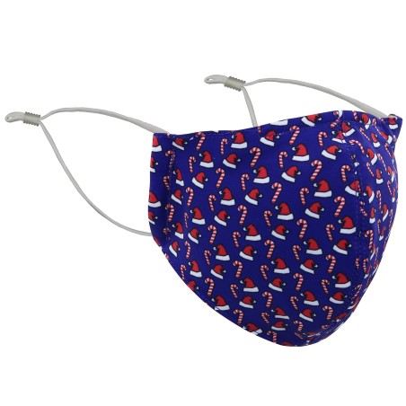 Royal Blue Santa Hat and Candy Cane Mask | Holiday Print Mask with Santa Hats and Candy Cane Print