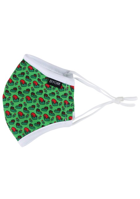 Kids Mask in Green with Elf Print
