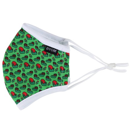 Kids Mask in Green with Elf Print