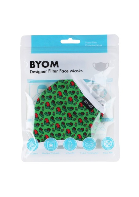 Kids Mask in Green with Elf Print in Bag