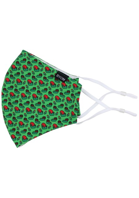 Bright Green Elf Print Face Mask Flat