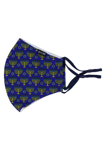 Hanukkah Print Face Mask in Blue and Gold Flat