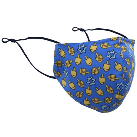 Dreidel Print Face Mask in Blue and Gold